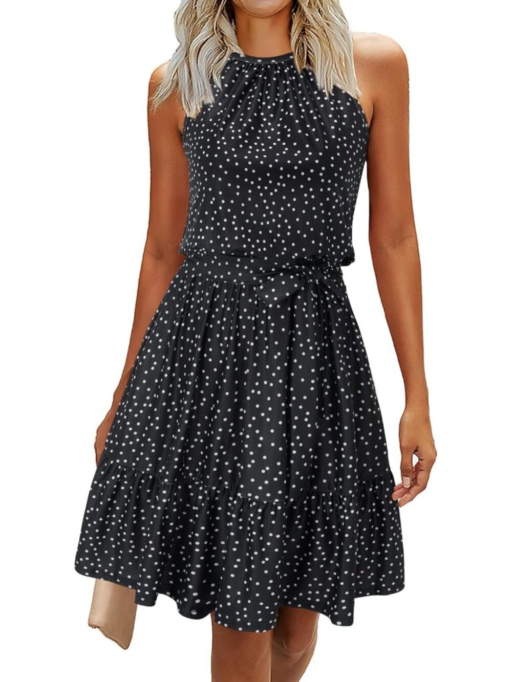 Women's Black Floral Fashion Summer Halter Dresses Sleeveless Ruffle Sundress